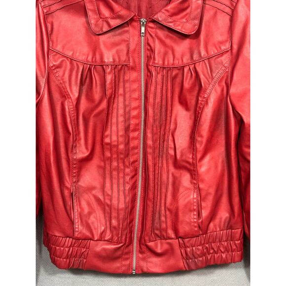 JohnPaulRichard Red Faux Leather Bomber Jacket Size Large - Picture 9 of 10